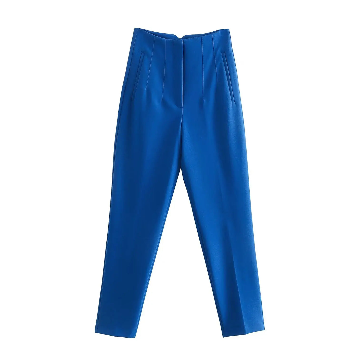 High-Waist Zipper Straight Trousers
