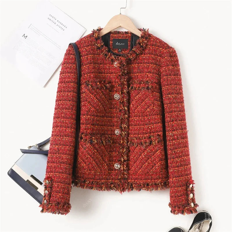 Red Plaid Tweed Jacket