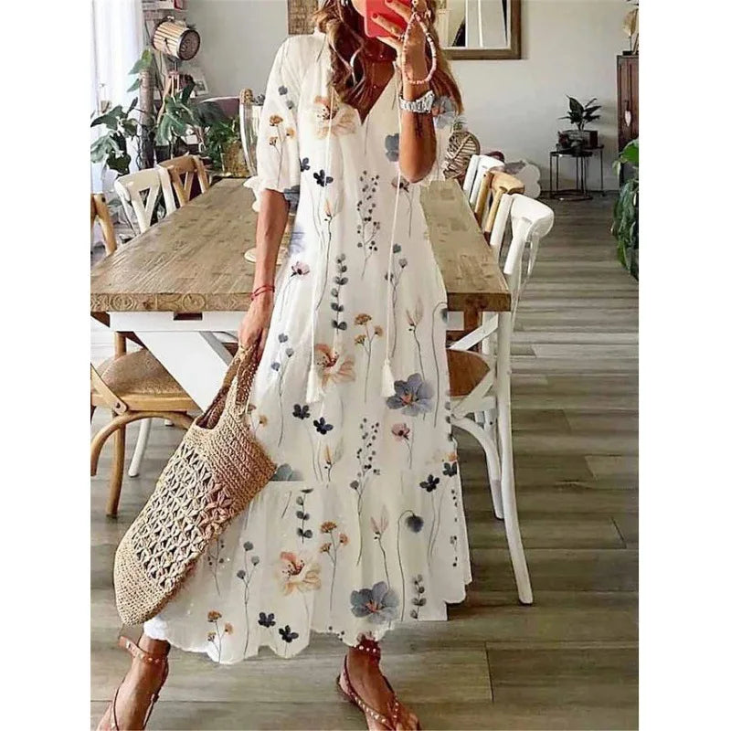 Bohemian Floral V-Neck Maxi Dress