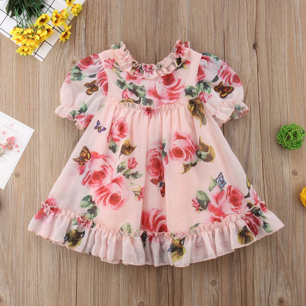 Baby Girl's Fancy Floral Print Party Dress Kid Size : 12M|24M|5T|3T|4T 