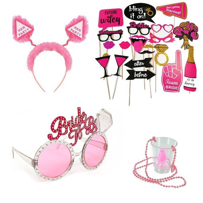 Bachelorette Party Decorations Set Color : Veil|Pull flag|Photo props|9pcs Letter balloon|1pc star balloon|1pc circula balloon|1pc Heart balloon|White badge|Glasses|White leg ring|White sash|Bead Chain Cup 