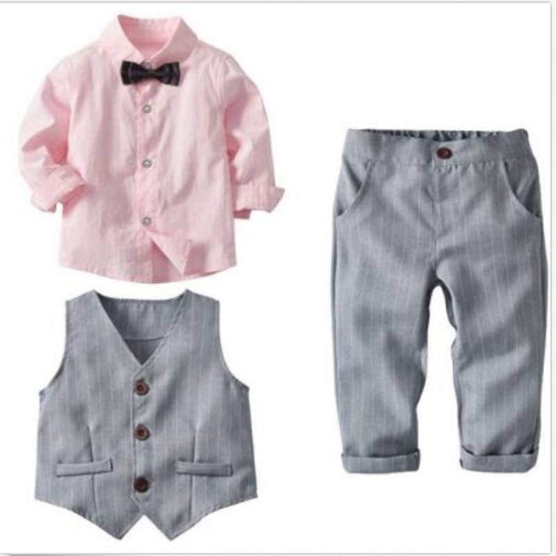 Boy's Formal Bow Tie Suit Pageboy Color : Pink Grey 