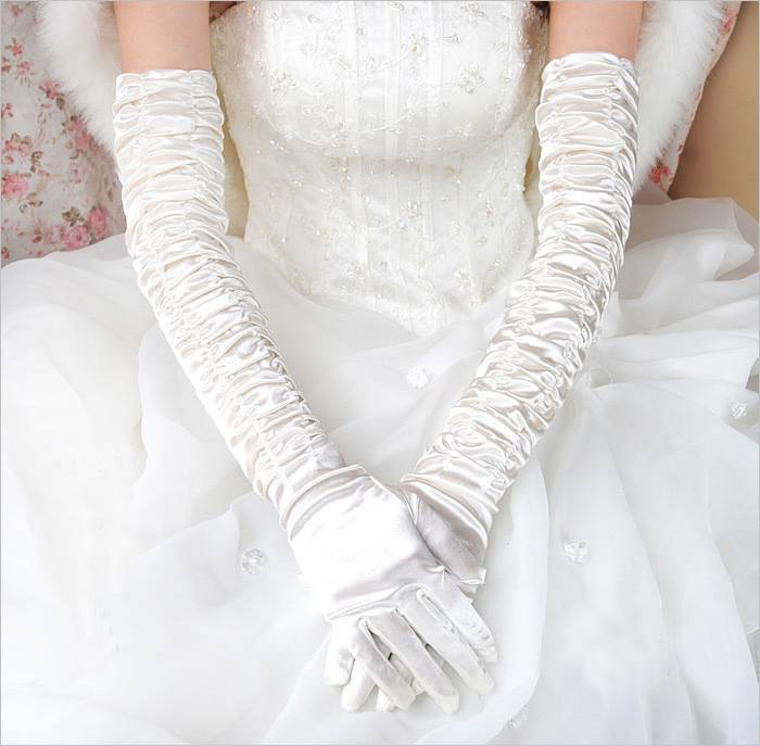 Full Fingers Long Bridal Gloves Color : White|Black|Red|Beige 