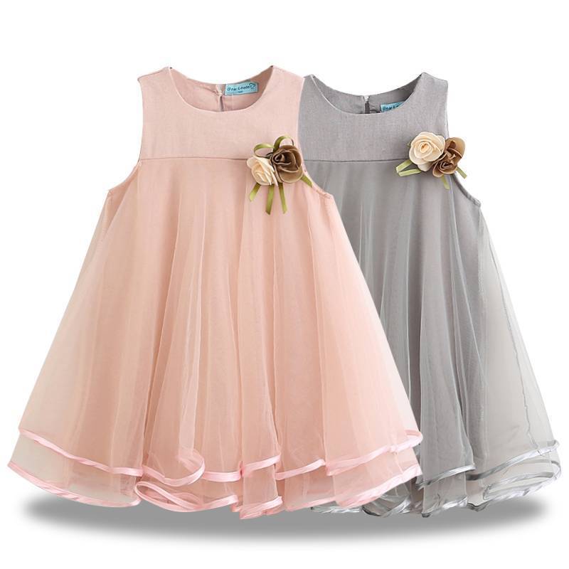 Girl's Sleeveless Floral Appliques Party Dress Color : Pink|Blue|Rose|Yellow|White|Pale Pink|Red|Blue 