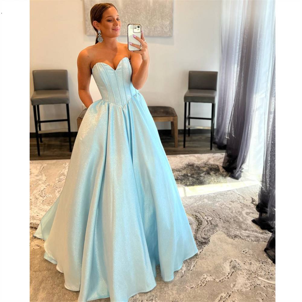 Girl's satin Prom Dress with Pockets Aussieprom: online-only Formal & Bridesmaid Color : Sky Blue|Black|Blue|Gray|Green|Ivory|Custom Color|Pink|Purple|Red|White|Yellow|Champagne 