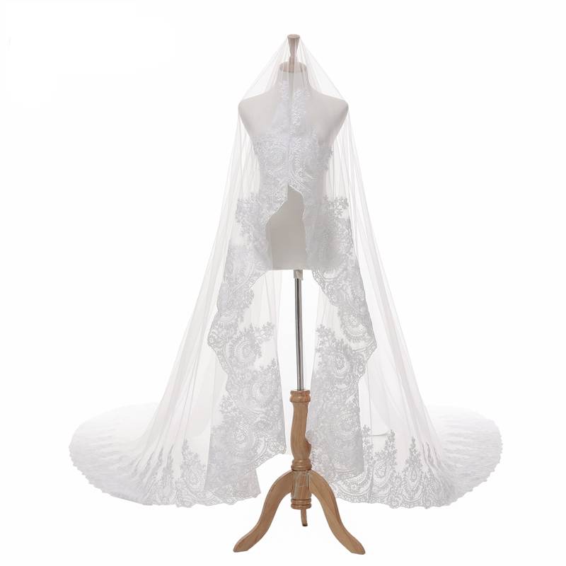 Lace Trimmed Wedding Veil (3 Meters) Color : White|Ivory 