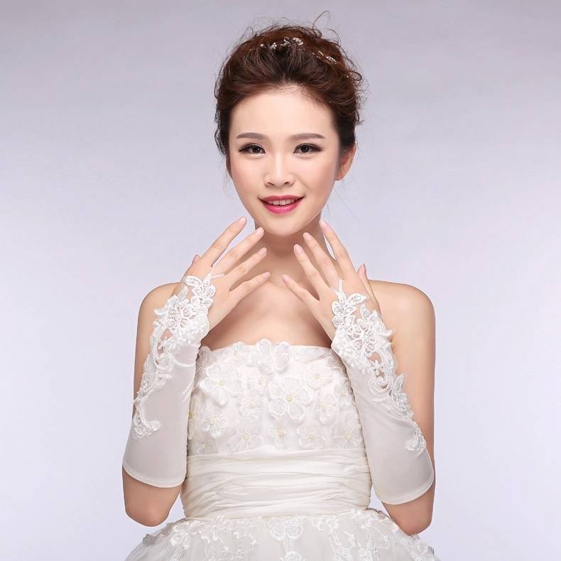 White Fingerless Elbow Length Gloves Color : white|Ivory 