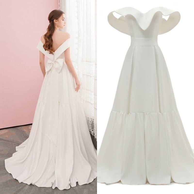 Women's Elegant Off Shoulder Wedding Dress Bridal Romantiq: online-only Color : off white 